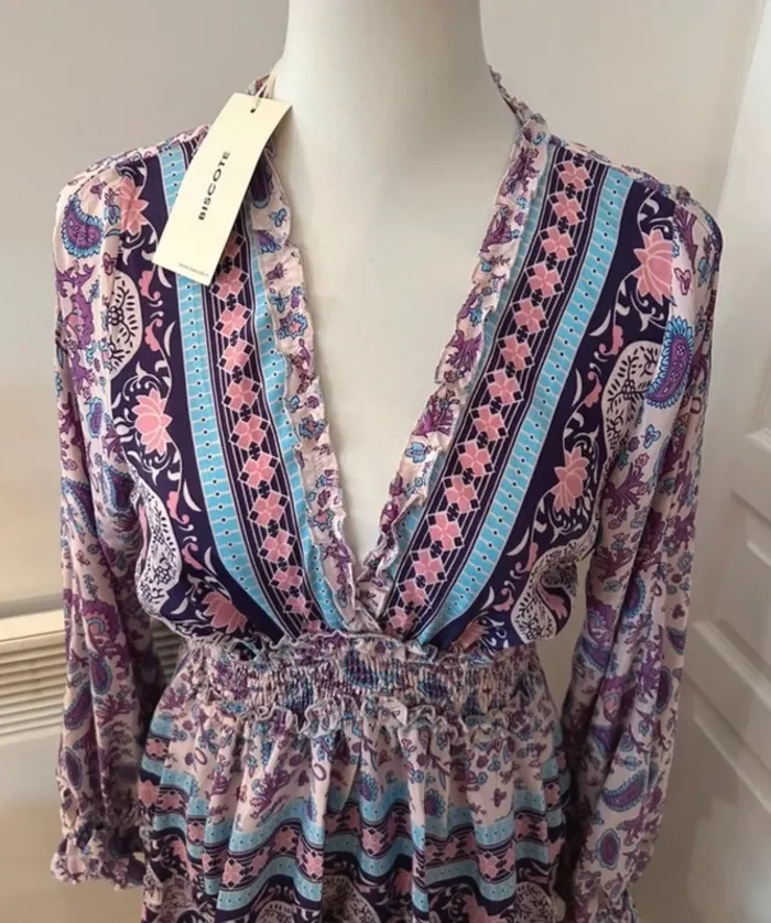 Biscote robe imprimée en soie femme, taille 1/36 Neuf avec étiquette - photo numéro 2