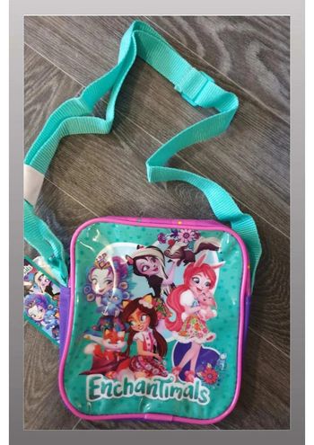 Sac bandoulière/pochette Echantimals vert/rose/violet 18x18cm