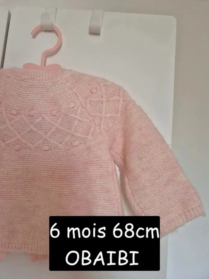 Beau gilet maille tricot OBAIBI 6 mois 68 cm rose collection 2024 - photo numéro 8