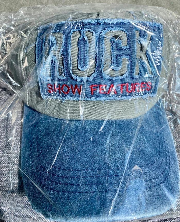 Casquette de Baseball Rock Coton Bleu/Gris effet usé destroy NЕUF - photo numéro 5