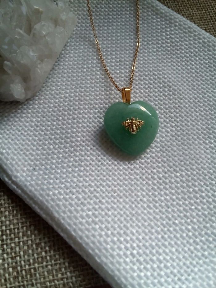 Collier coeur abeille en aventurine naturelle - photo numéro 2