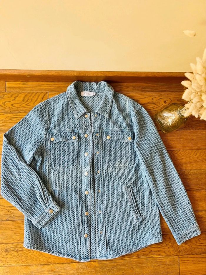 Sublime veste feelhoo en jean bleu à poche et col taille L