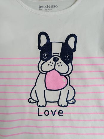 T-shirt In extenso 6 ans – motif chien “Love” rayé rose et blanc🐶