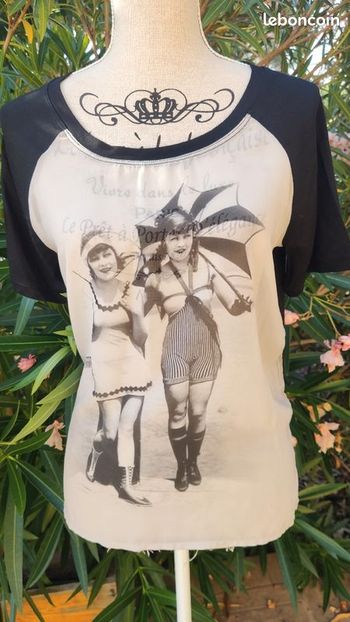 Tunique bi matière beige noire Marcel et cendrillon taille 38