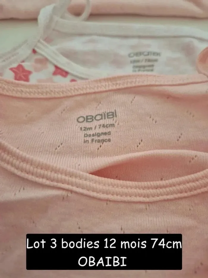 Collection 2025 🌸 3 bodies bretelles été Obaibi , Parfait état 🌸 12 mois 74 cm - photo numéro 12