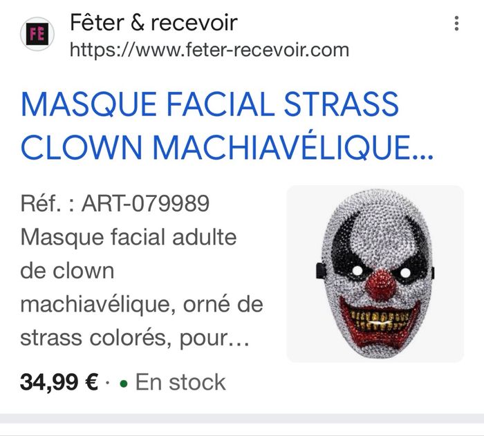 Masque clown strass Halloween