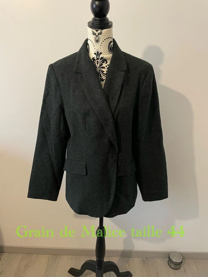 Veste blazer à manches longues vert foncé piqué beige Grain de Malice taille 44