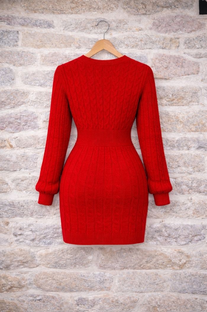 Robe pull en tricot maille torsadée rouge passion Femme taille 52 marque Boohoo 💍 - photo numéro 7