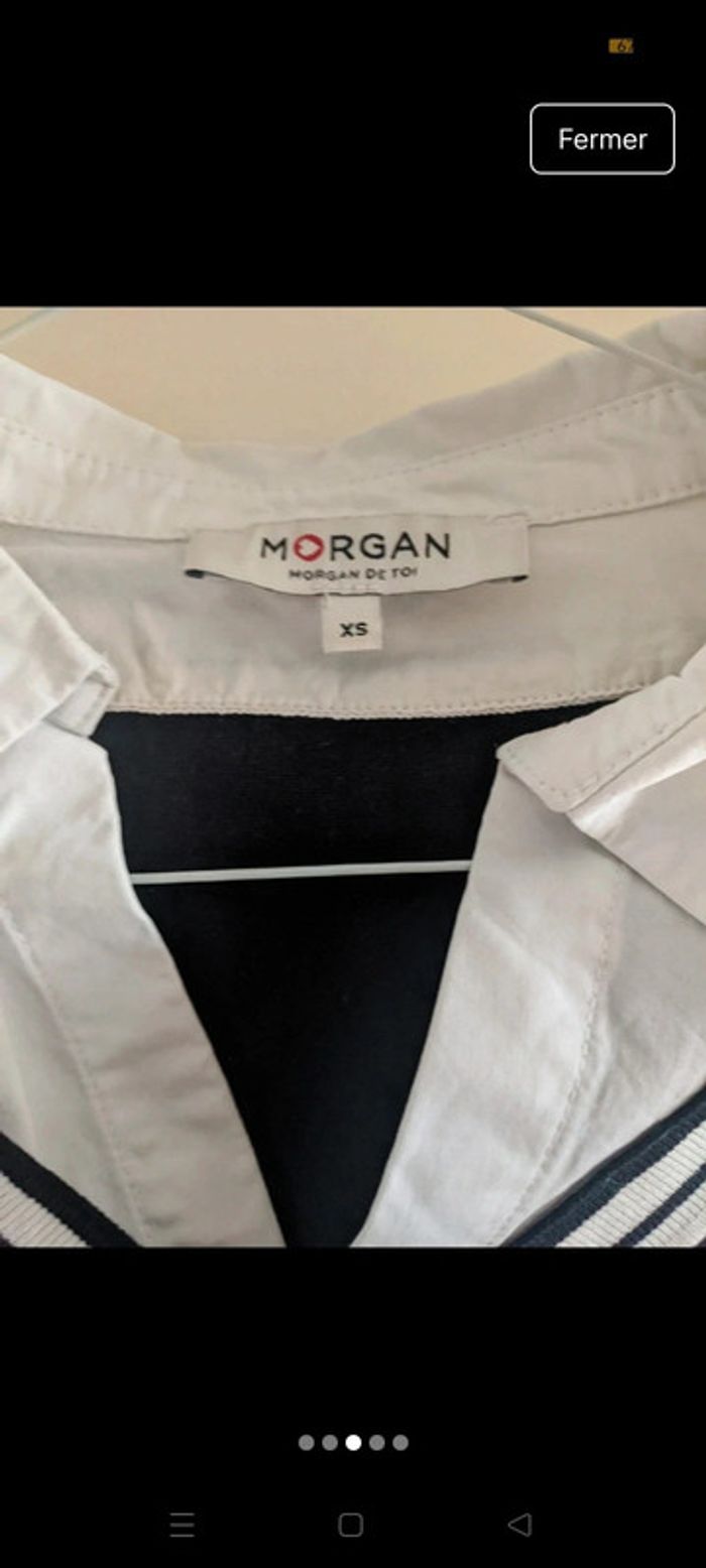 Pull col V "Morgan" bleu marine et col blanc - photo numéro 5