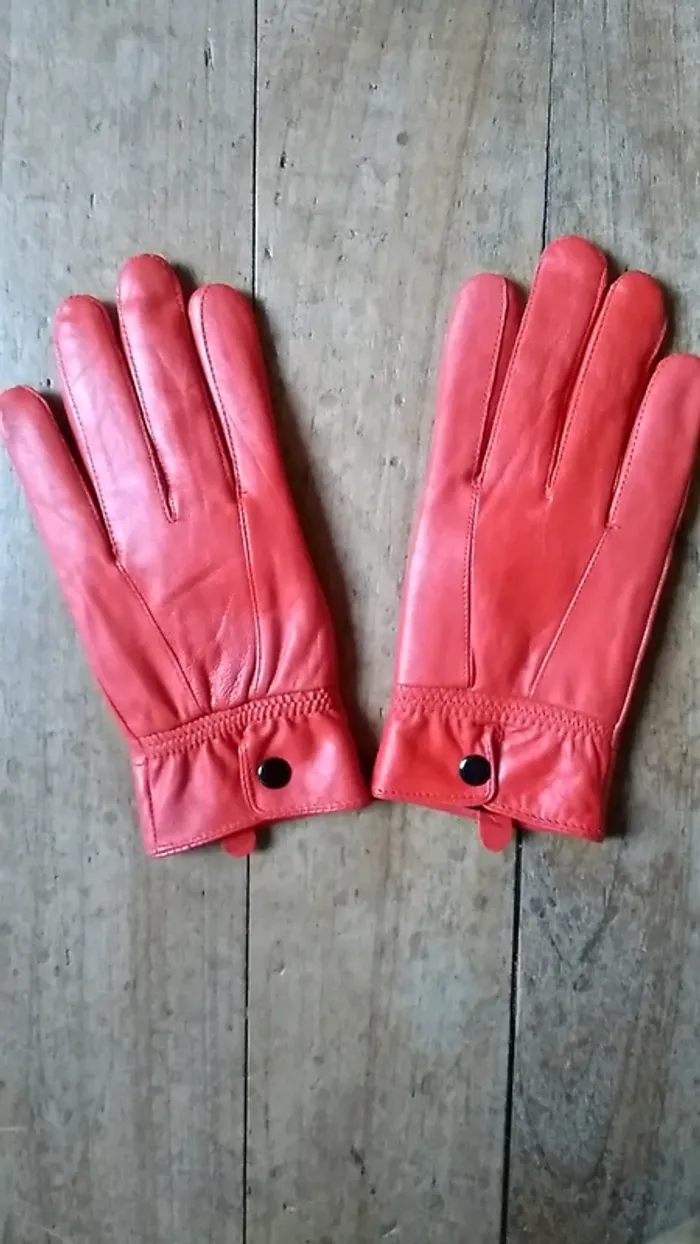 Gants 100% cuir oranges brique doublés, taille S. - photo numéro 2