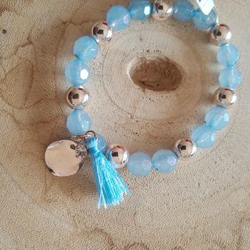 Bracelet boules bleu ciel et doré neuf avec étiquette