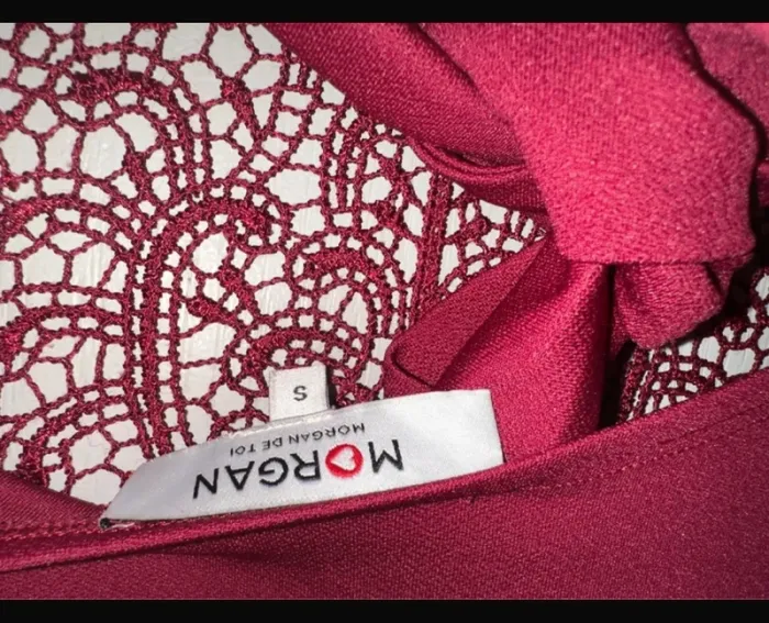 T shirt blouse manches longues épaules en dentelle bordeaux Morgan - photo numéro 3