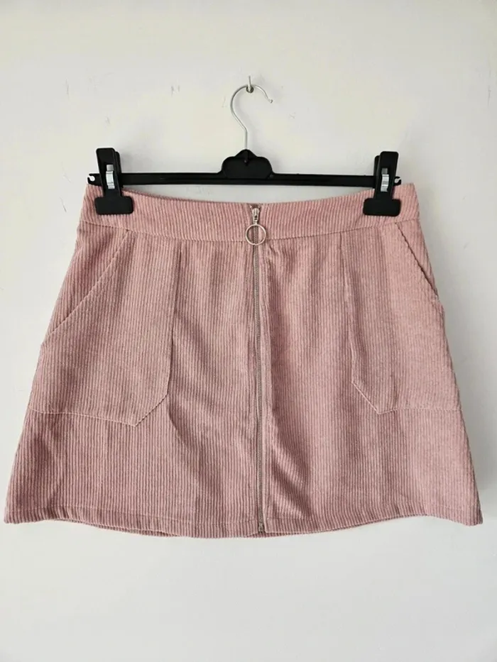 Mini-jupe en velours côtelé rose pâle Hein taille 38/M