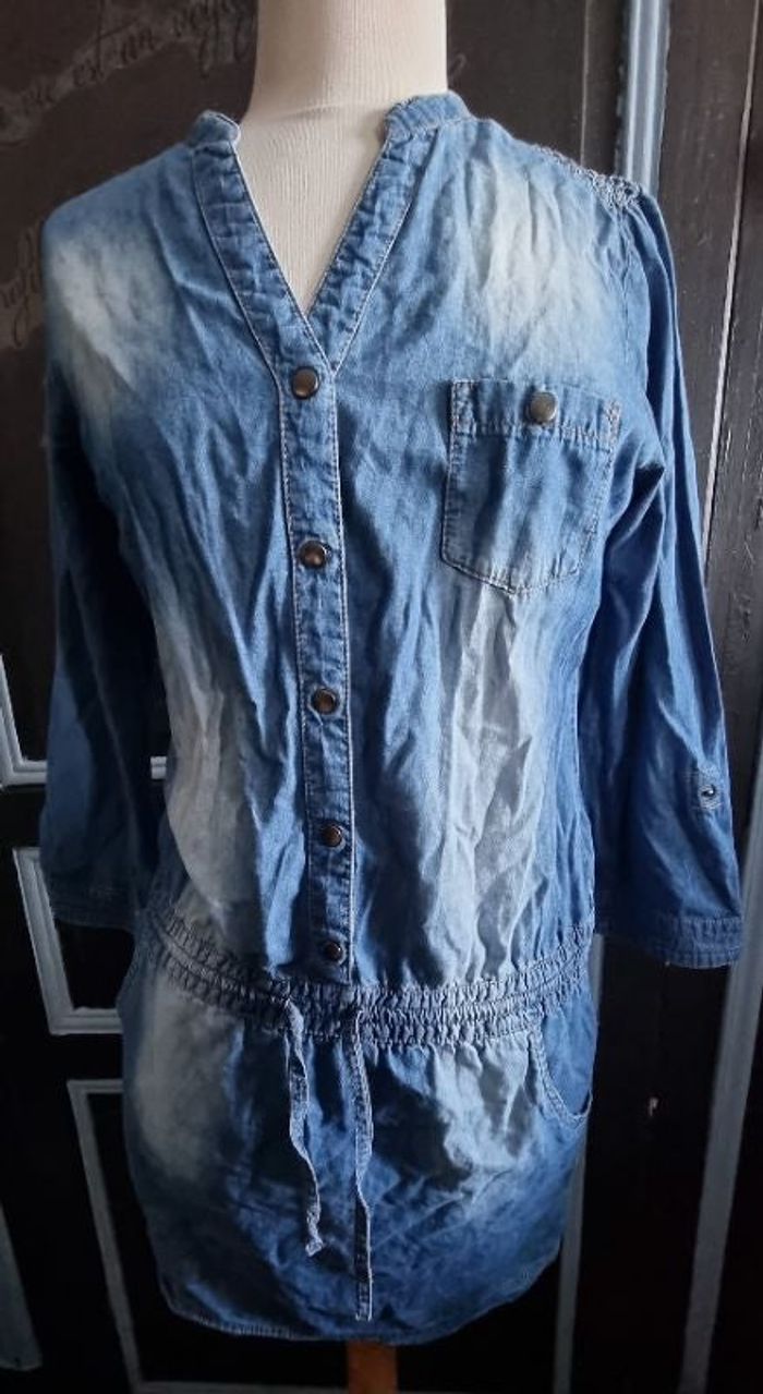 Robe style jeans effet délavé manches retroussable