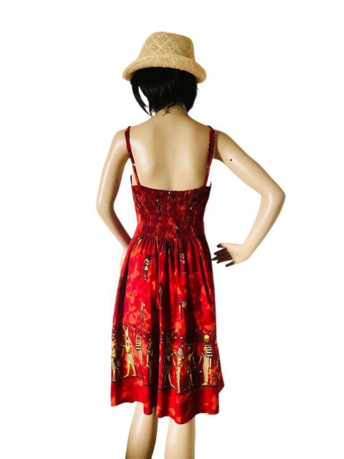 🌴Robe d’été ethnique fluide imprimé pharaons🌞Red summer dress Egyptian vibes🇪🇬 - photo numéro 7