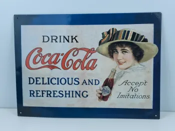Grande plaque publicitaire Drink Coca-Cola en métal au style vintage américain