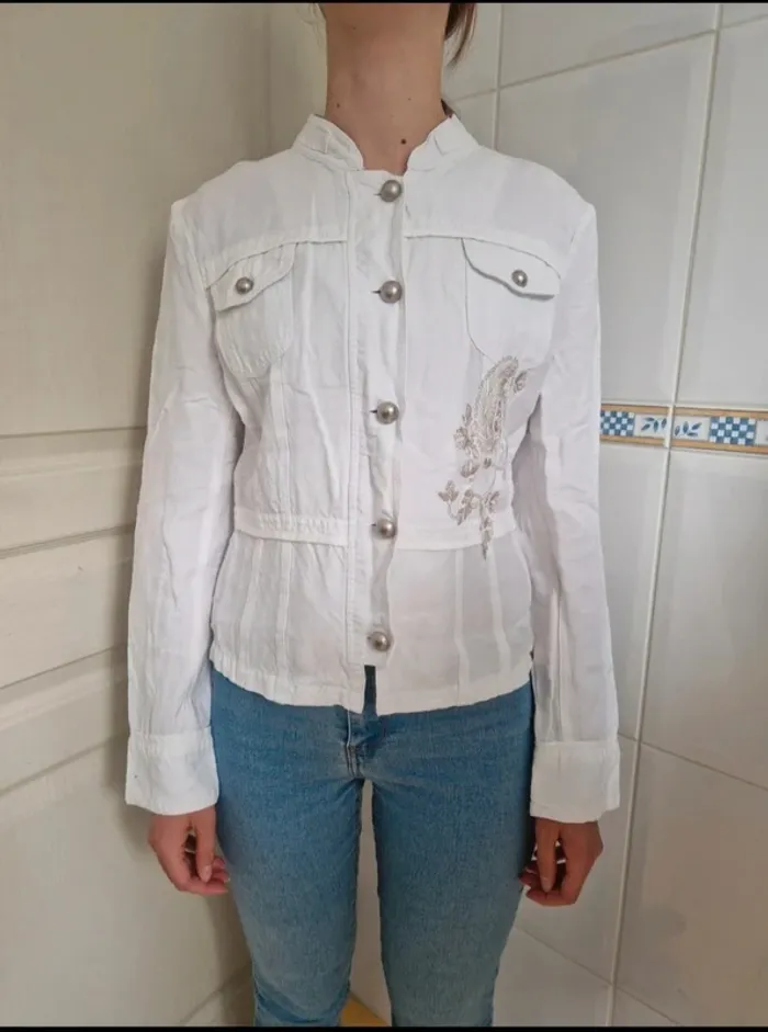 Jolie veste blanche en lin cintré femme my collection taille M/38