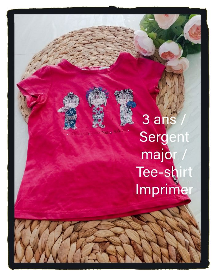 3 ans sergent major Tee-shirt imprimer rose /bon état