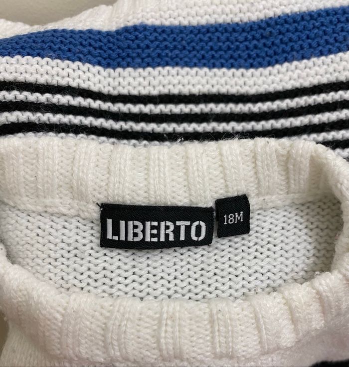 Pull en maille tricot à rayures blanc noir bleu marinière bébé garçon 18 mois Liberto - photo numéro 5