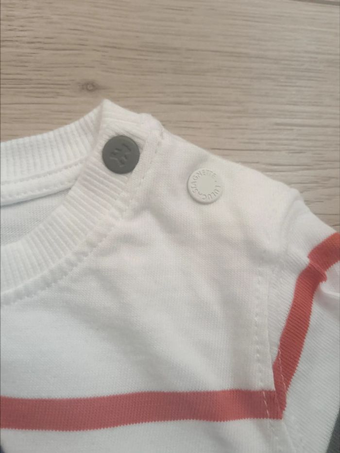 Tee shirt lulu castagnette 6 mois marinière kaki orange - photo numéro 3