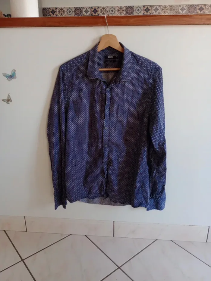 Chemise manches longues homme L bleu marine avec motif c 87
