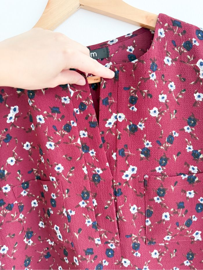 Robe droite manches 3/4 Bordeaux à motifs fleuri mim taille 38 M - photo numéro 4