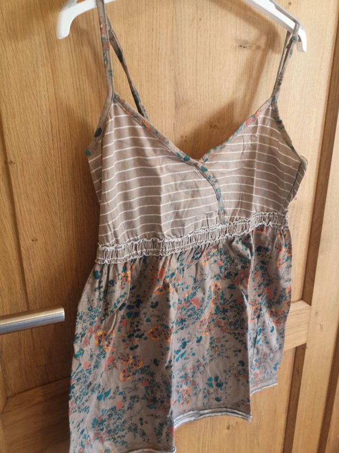 Débardeur QS by S.oliver en brun ligné blanc fleuri Xs - photo numéro 2