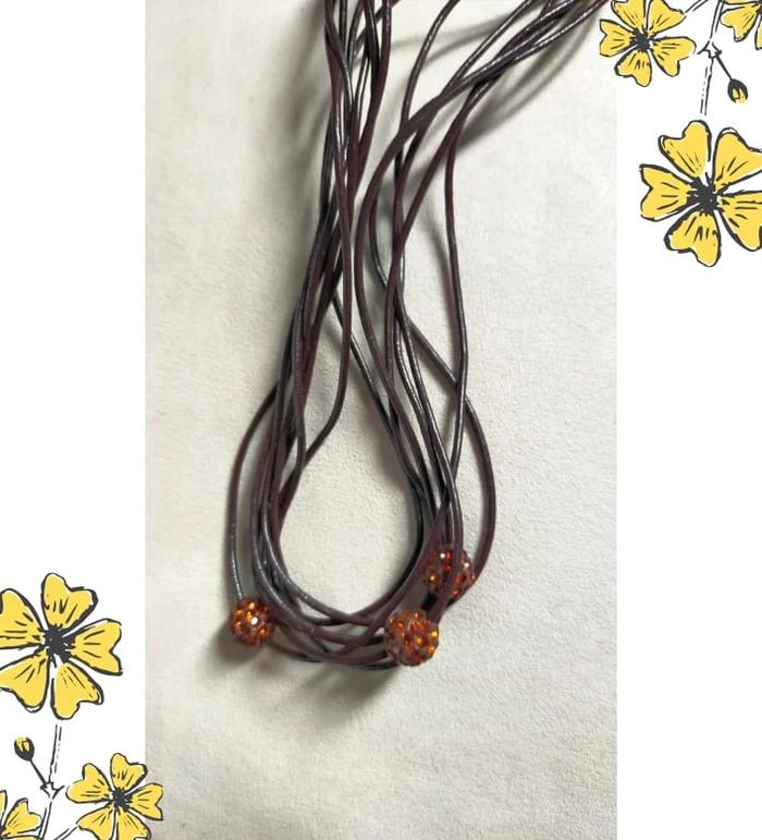 Collier multi-rangs cuir et perles strassées - Collection Sable & Ébène - photo numéro 3