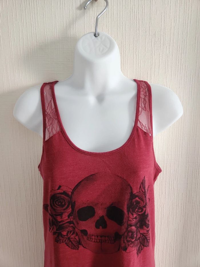 Tee-shirt débardeur Undiz XS bordeaux motif tête de mort - photo numéro 3