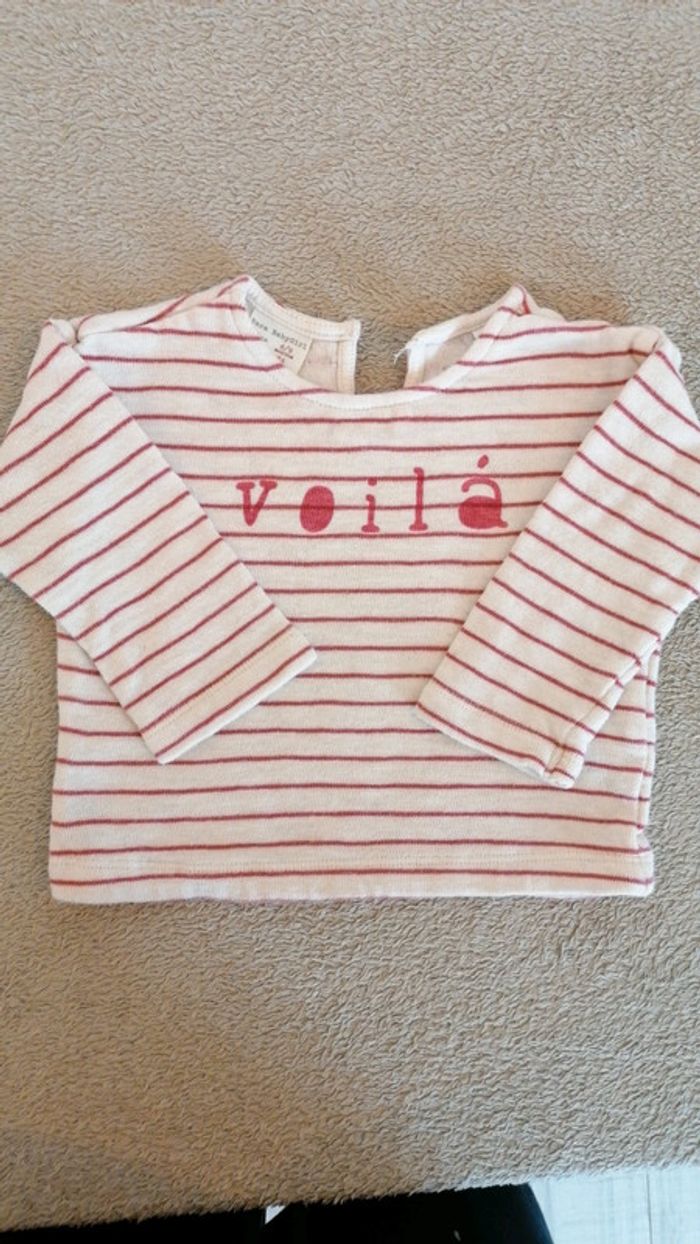 Pull à rayures "voilà" Zara 6/9 mois