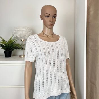 Blouse d’été blanche en maille Fait Main - 100% coton - Taille 36 S