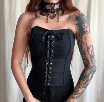 Top vintage lacets épaules nues type corset Goth 90s vintage Coquette - Taille XS/S