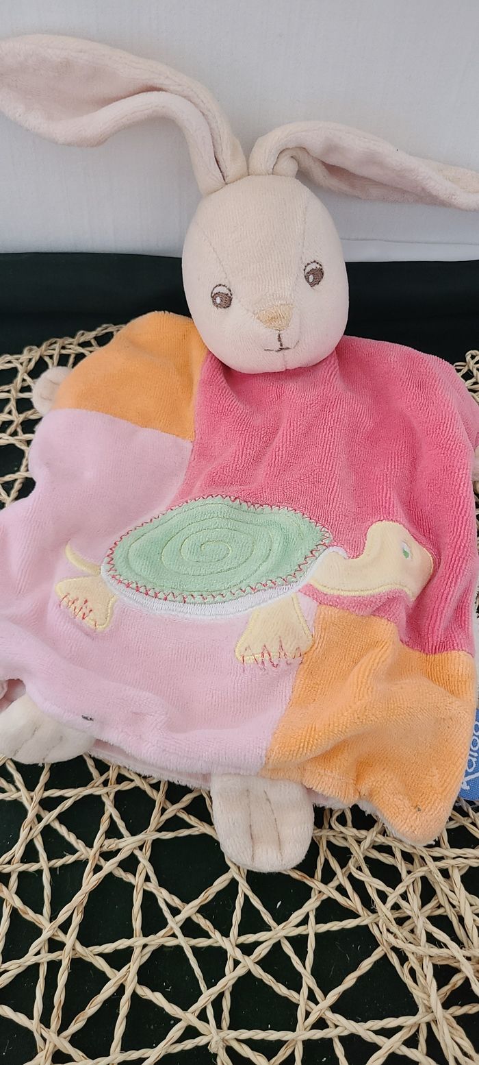 Doudou marionnette lapin KALOO tortue Pop 1 2 3 orange rose - photo numéro 2