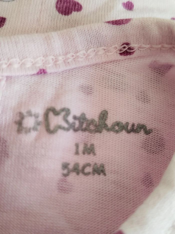 Tee-shirt manches courtes rose à coeurs violet Kitchoun taille 1 mois - photo numéro 3