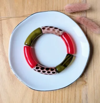 Bracelet tube léopard rouge kaki