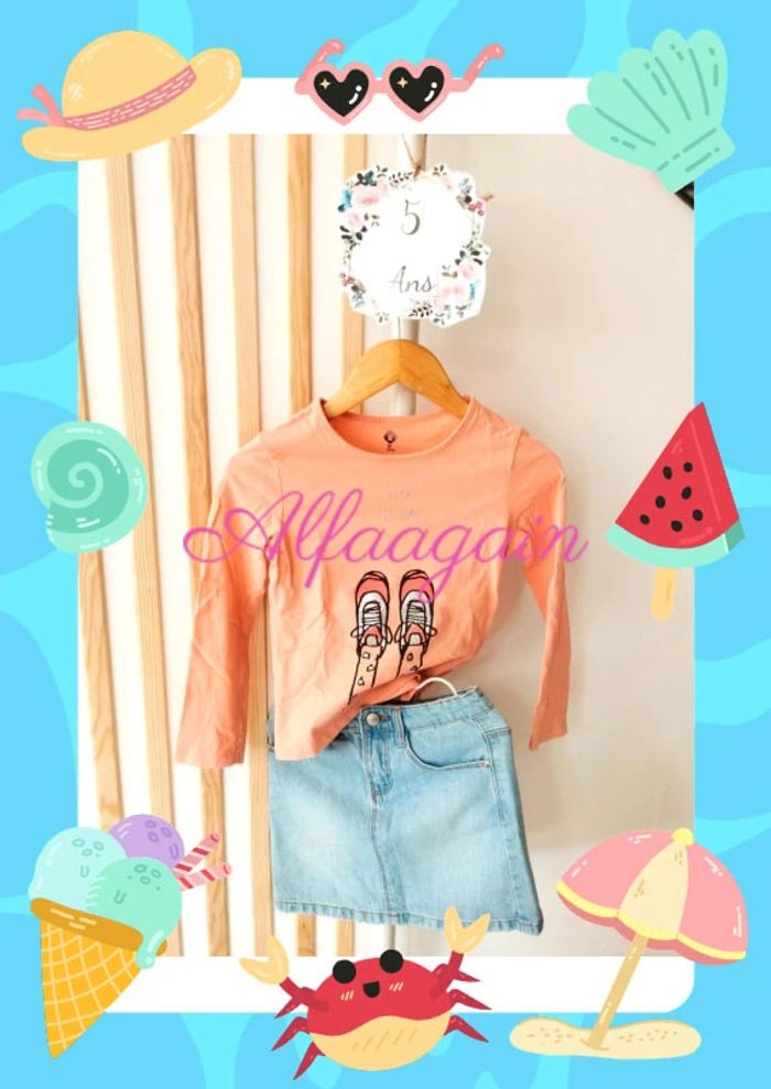 Ensemble jupe jean t-shirt Kiabi 5ans