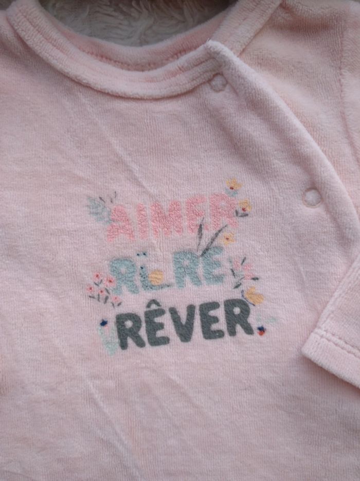 Pyjama grenouillère velours Fille 3 mois aimer rire rêver Fleurs Tao - photo numéro 5