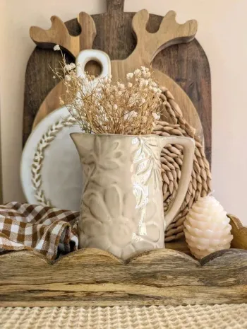 Joli vase en céramique, motifs fleurs - Neuf