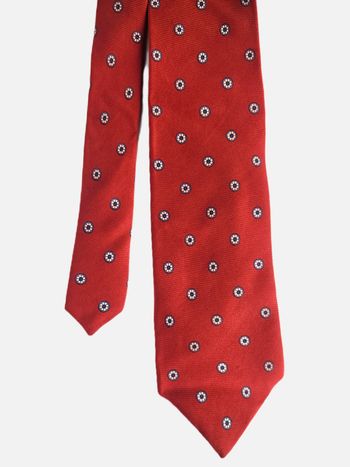 Cravate Façonnable Rouge - 100% Soie - Motif Étoiles/Fleurs