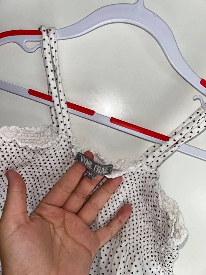 Petit haut à bretelle blanc et pois noir - 10 ans - Vynil fraise - photo numéro 3