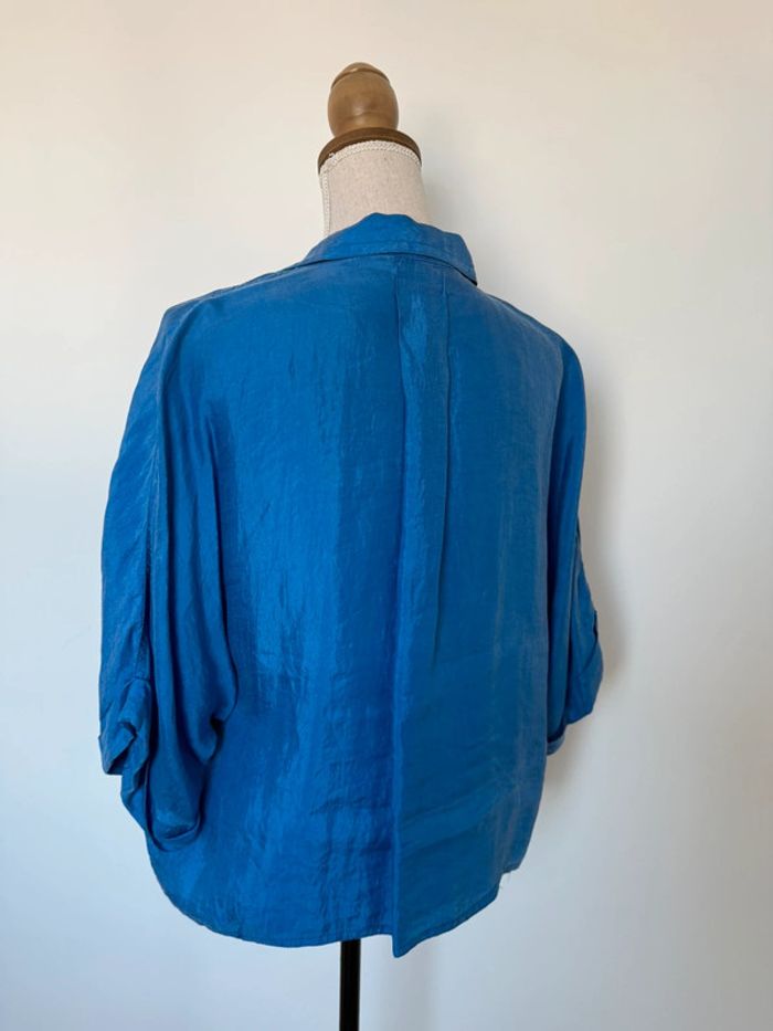 Chemise Zara poches camisa bleu satin M blouse fluide Camicia Overhemd folder Blusa Camicetta femme - photo numéro 3