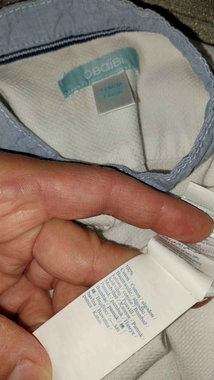 Chemise col mao/ tunisien blanche 100%coton Obaibi neuve 12 mois - photo numéro 9