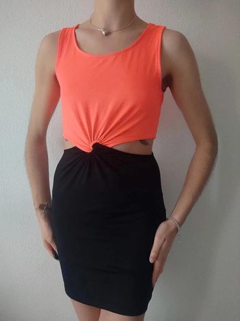 Robe soirée moulante noir orange fluo / H&M Divided - 36/S à 38/M