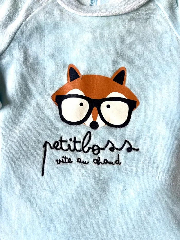 Ensemble 3 mois (60 cm) Boîte à Malices – velours, très bon état – motif renard "Petit boss" - photo numéro 2