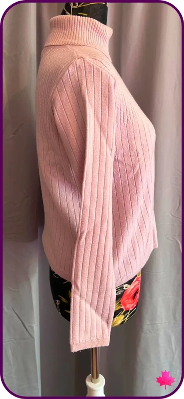 Pull Col Roulé Rose Poudré FéLINO - Maille Côtelée et Tressée - Taille S/M - photo numéro 2