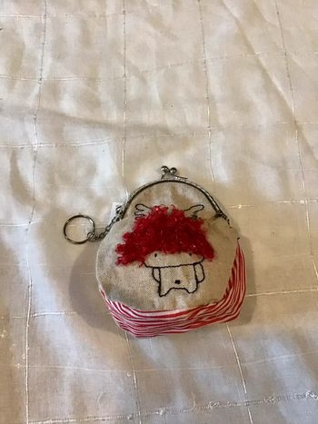 Porte monnaie tissu beige rouge et blanc 10X12,5 cm