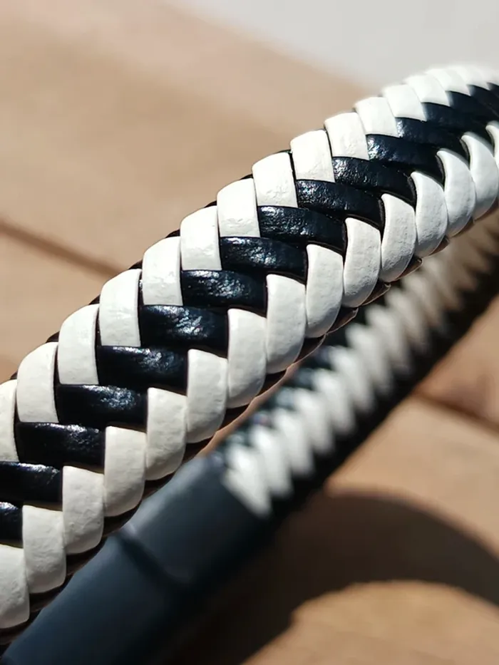 Bracelet cuir noir et blanc pour homme - photo numéro 2