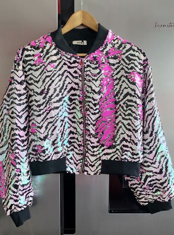 Veste bombers court zébré à sequins neuf