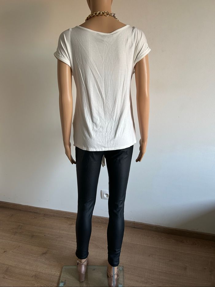Teeshirt blanc écru neuf avec strass Morgan taille XS (valeur 35€) - photo numéro 6