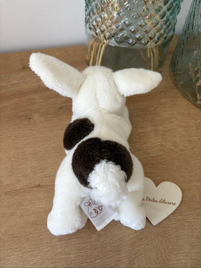 Peluche doudou lapin blanc marron - photo numéro 3